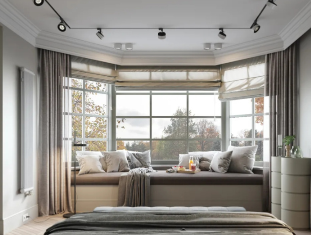 上海家庭裝修風(fēng)格：家庭裝修，小戶型裝修，拐角飄窗窗簾怎樣安裝好看？