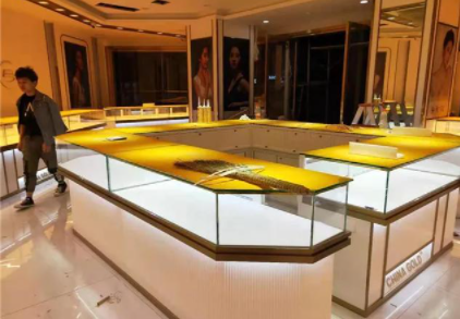 展示柜臺(tái)定制，高端不銹鋼珠寶展示柜