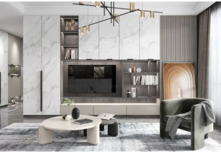 客廳電視柜設計圖：客廳電視柜上擺什么好？電視柜的擺件怎么搭配？