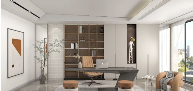 轉(zhuǎn)角書柜裝修效果圖，全鋁書柜與榻榻米組合設(shè)計(jì)